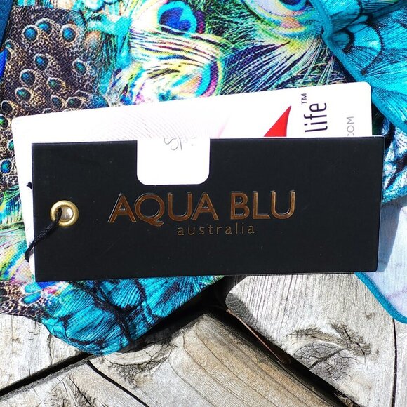 SEXY AQUA BLU Austrailia Peacock Ruffle Swim Top Women's Size 8 BNWT - Picture 14 of 15